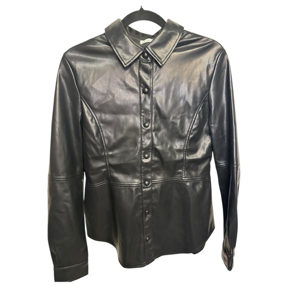 Avec Les Filles NWT Edgy Luxe Chic Street Style Black Faux Leather Shirt, sz M - Picture 4 of 9